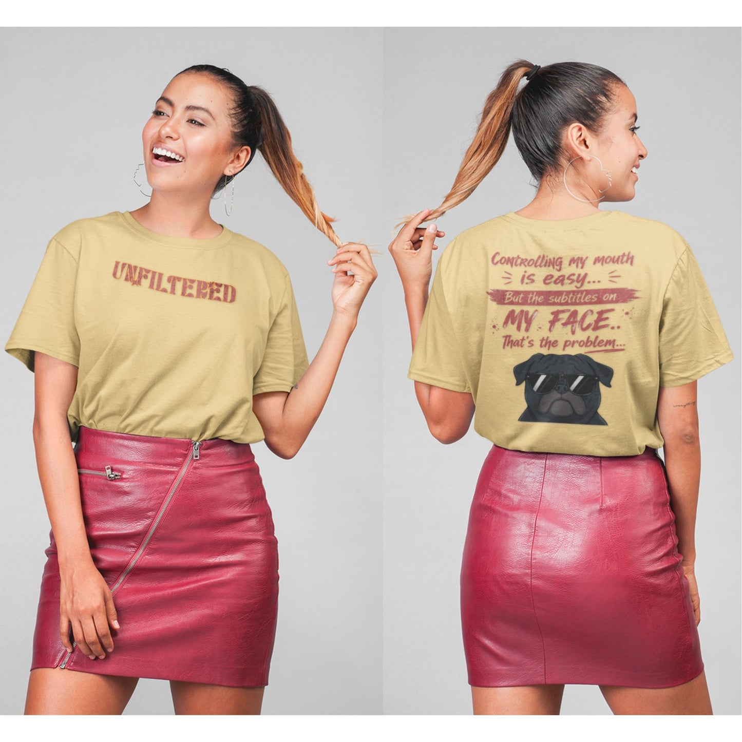 Beige Funny oversized graphic t-shirt with sarcastic quote and cool dog design for Indian meme lovers and casual streetwear fans