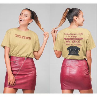 Beige Funny oversized graphic t-shirt with sarcastic quote and cool dog design for Indian meme lovers and casual streetwear fans