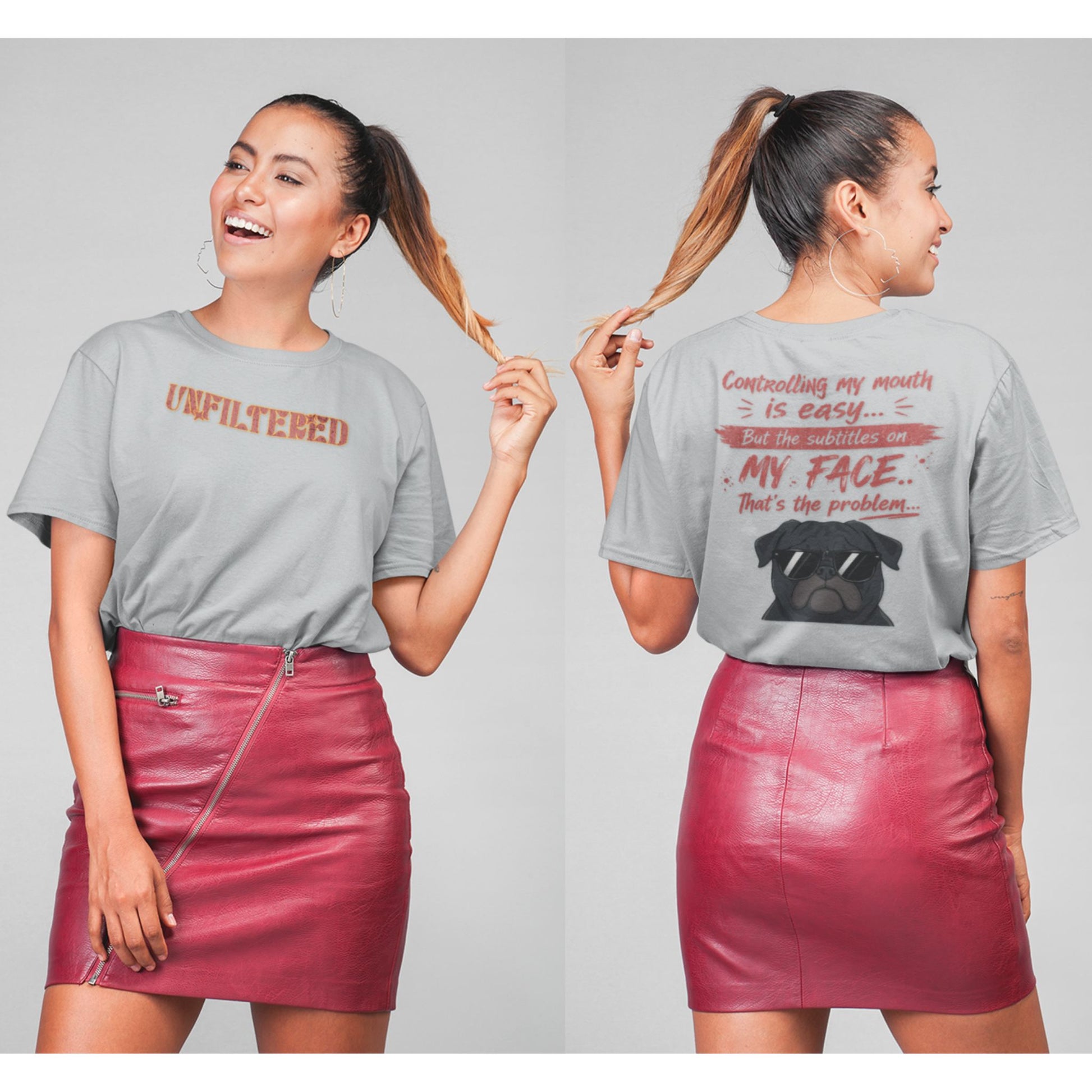 Melange Grey Funny oversized graphic t-shirt with sarcastic quote and cool dog design for Indian meme lovers and casual streetwear fans