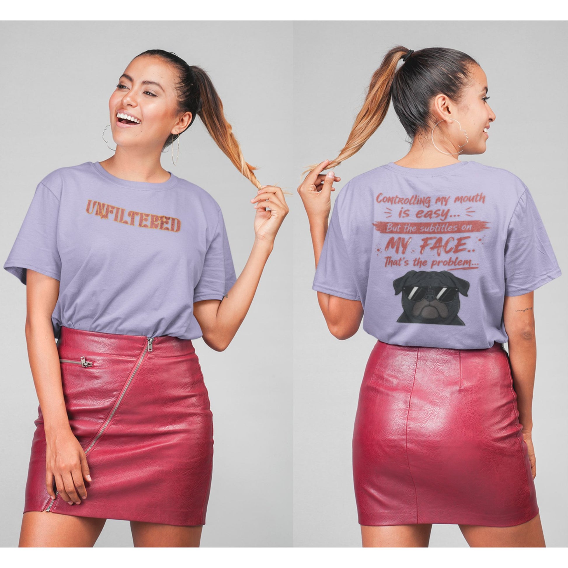 Lavender Funny oversized graphic t-shirt with sarcastic quote and cool dog design for Indian meme lovers and casual streetwear fans