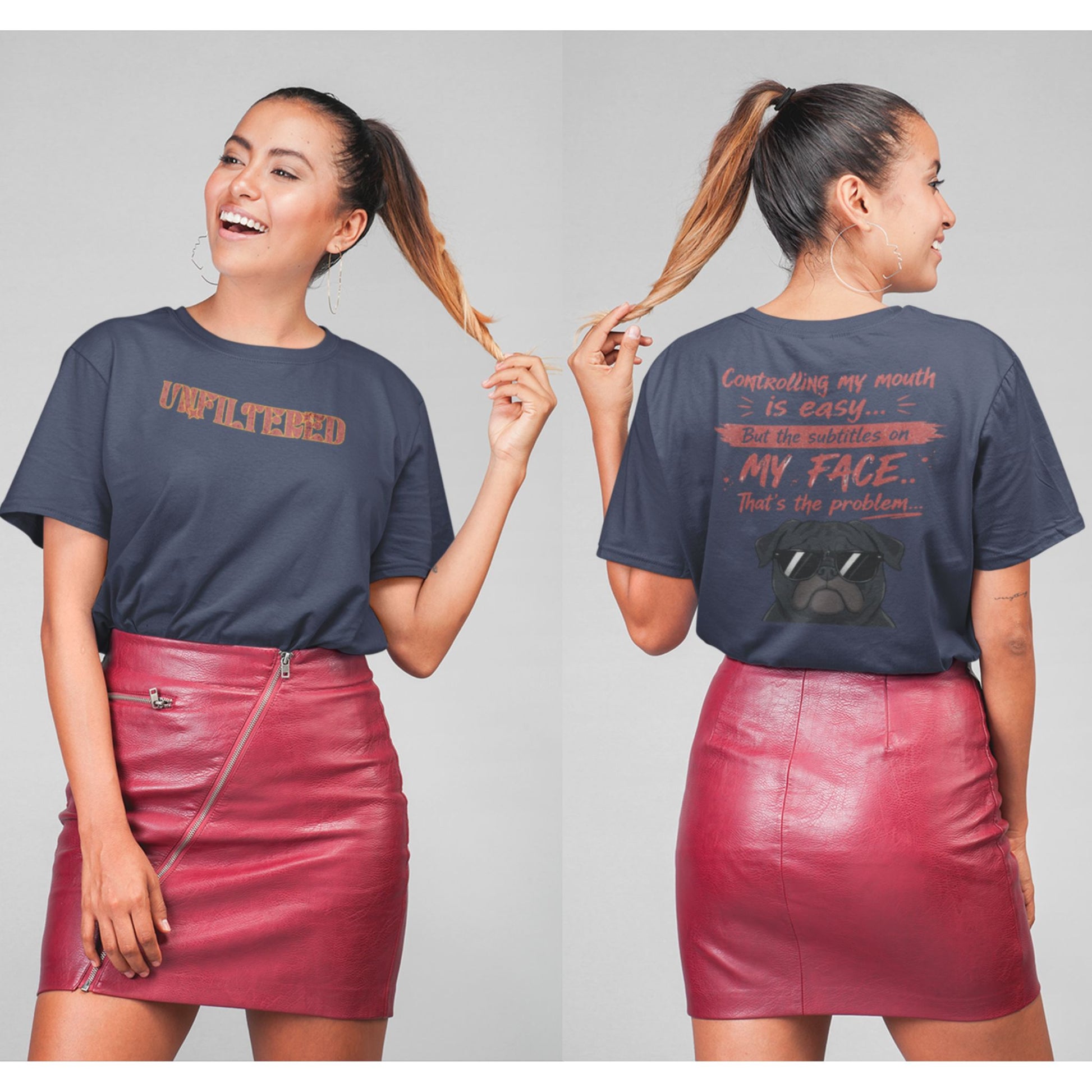 Navy Blue Funny oversized graphic t-shirt with sarcastic quote and cool dog design for Indian meme lovers and casual streetwear fans