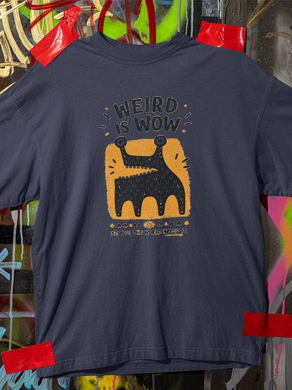 Navy blue oversized unisex streetwear t-shirt with quirky monster illustration print