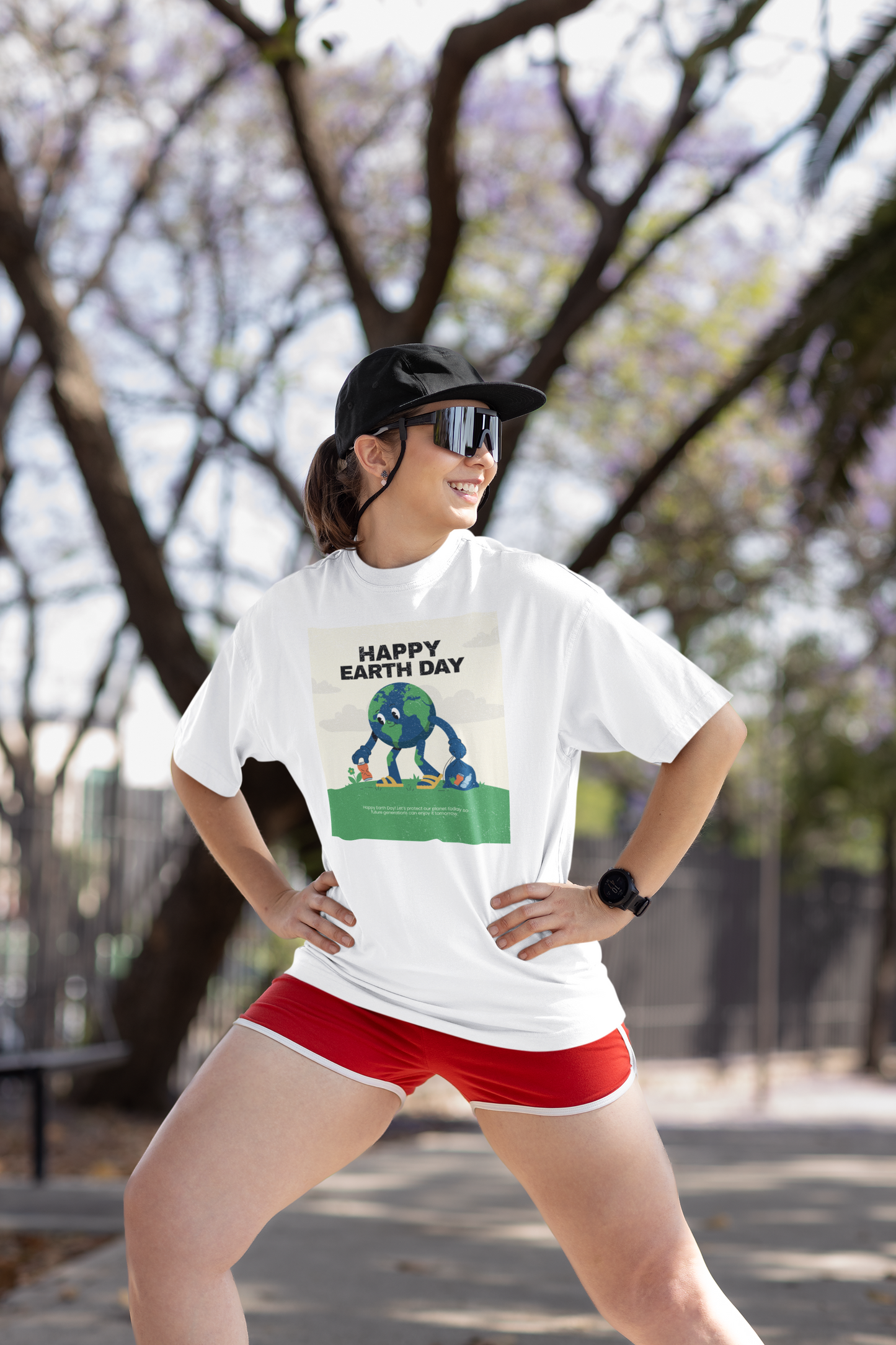White Earth Day oversized cotton t shirt India with cute planet graphic eco friendly unisex tee