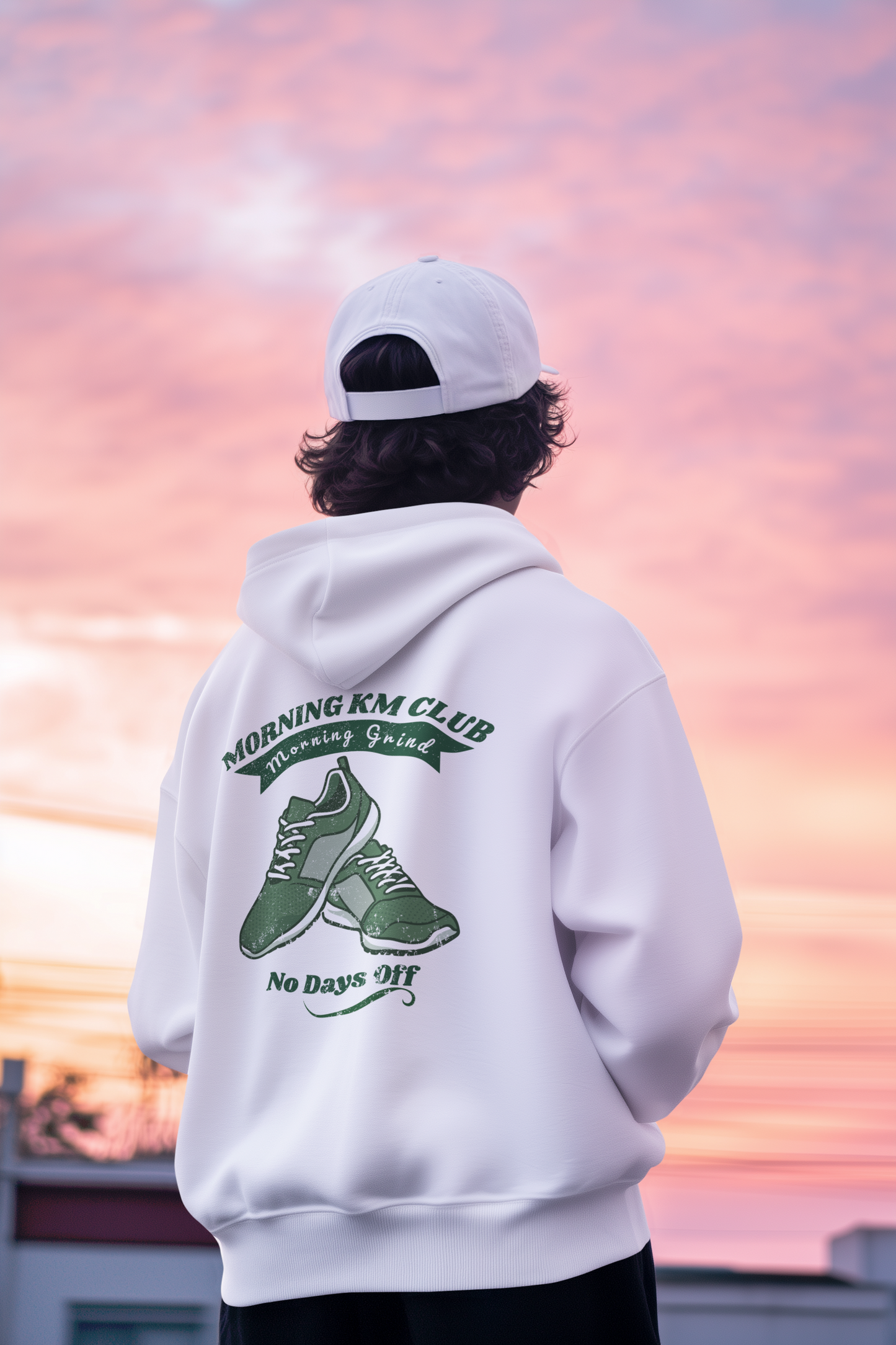 Morning KM Club Oversized Hoodie for Men & Women | No Days Off Running Hoodie | 400 GSM Premium Cotton Blend Gym & Streetwear Sweatshirt