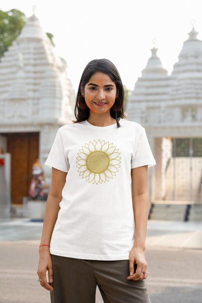 Women's Classic T-Shirt Vintage Sunflower Fine-Line Graphic | 100% Cotton