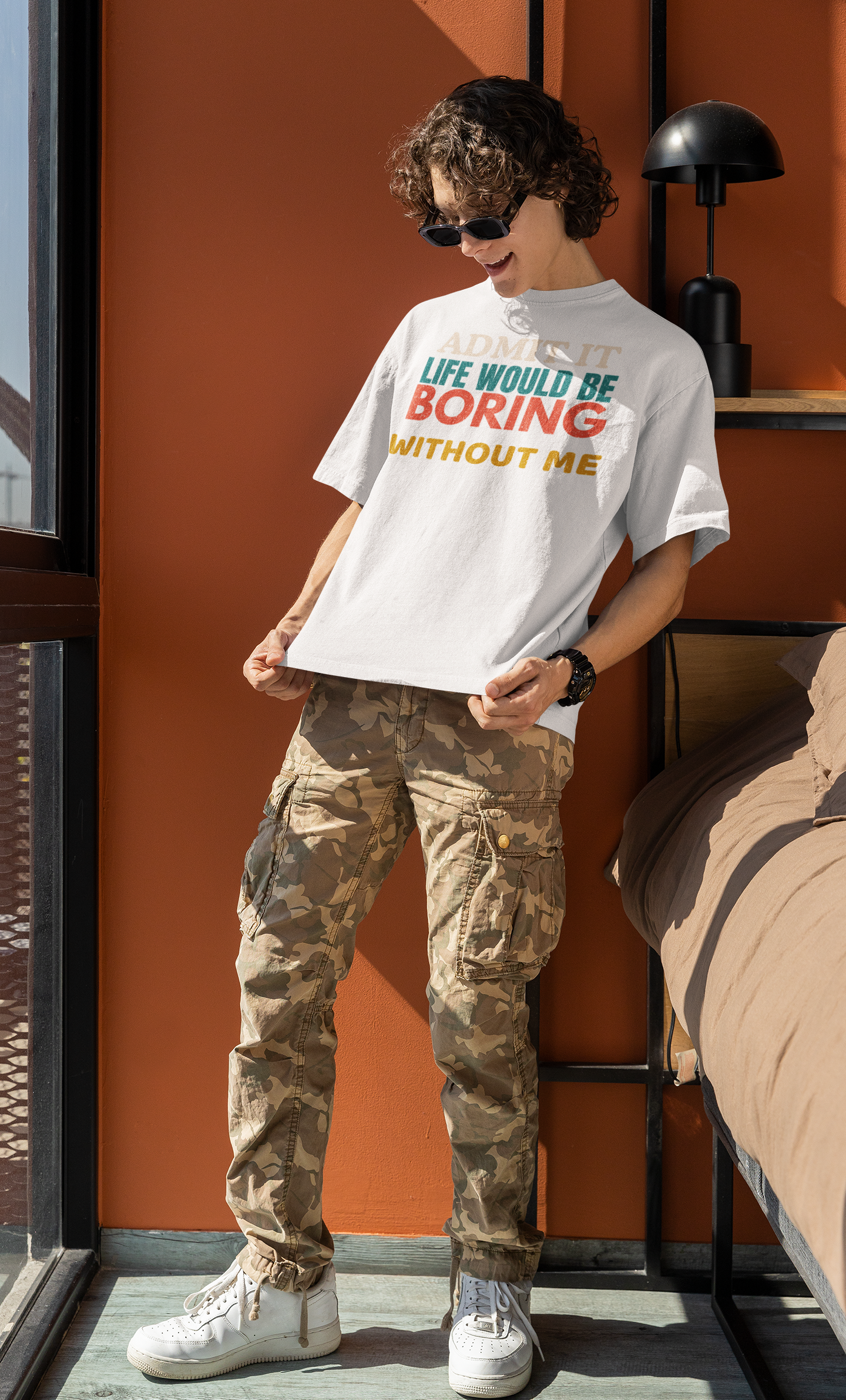 White Oversized unisex t-shirt with bold sassy graphic print 'Admit It, Life Would Be Boring Without Me', 100% cotton 180 GSM, drop shoulder fit