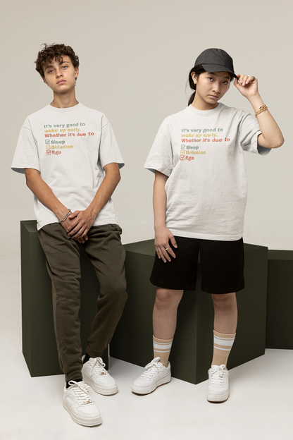 Unisex Oversized 240 GSM Cotton T-Shirt – “Wake Up Early” Funny Quote Graphic Tee | Heavyweight Streetwear for Men & Women