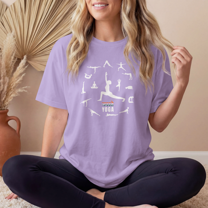 Irish Lavender Women's Namaste Yoga Poses T-Shirt featuring yoga asanas graphic design on premium cotton tee