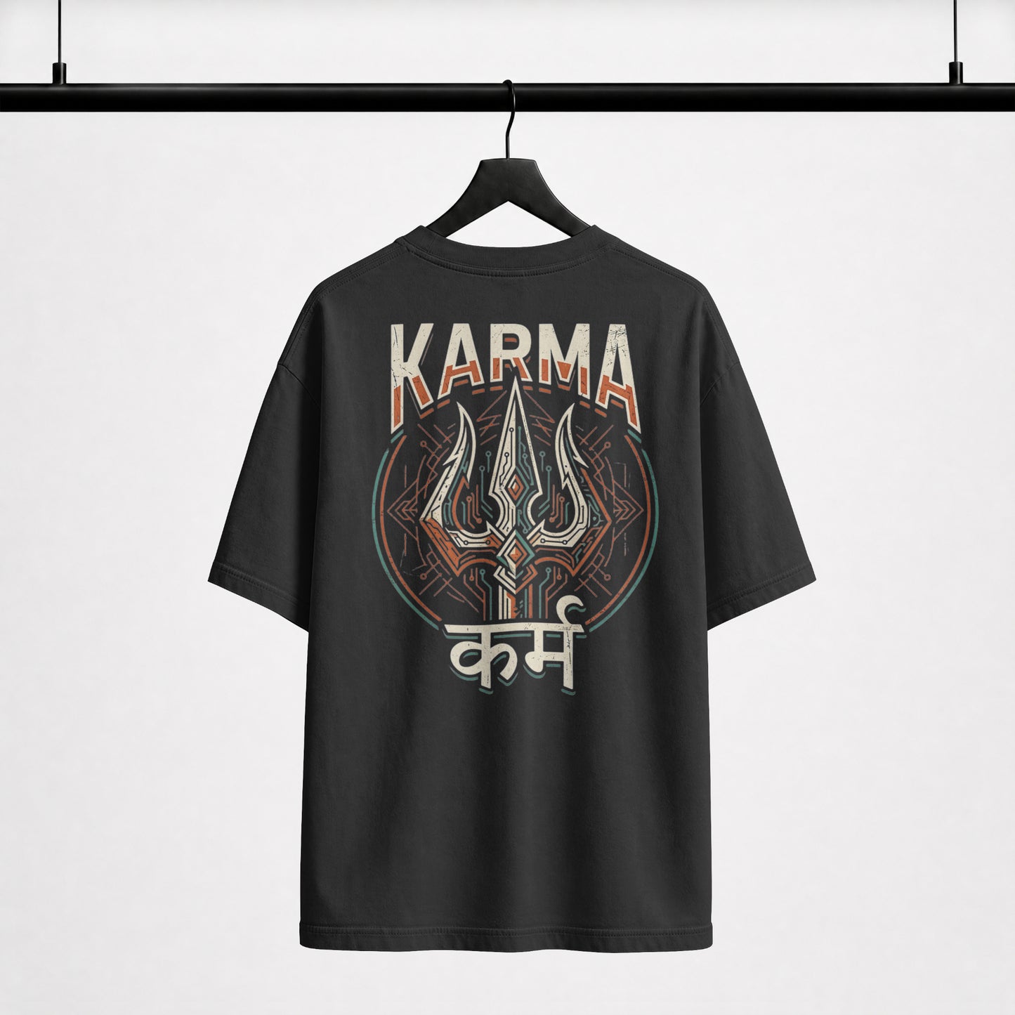 Karma oversized t-shirt back print in Black, on hanger