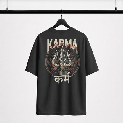 Karma oversized t-shirt back print in Black, on hanger
