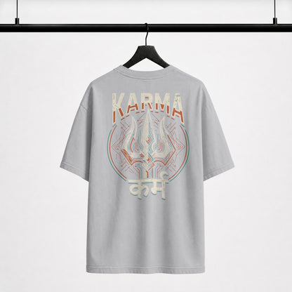 Karma oversized t-shirt back print in Melange Grey, on hanger