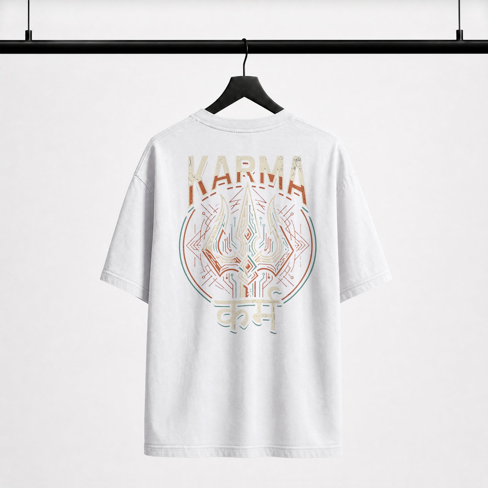 Karma oversized t-shirt back print in White, on hanger