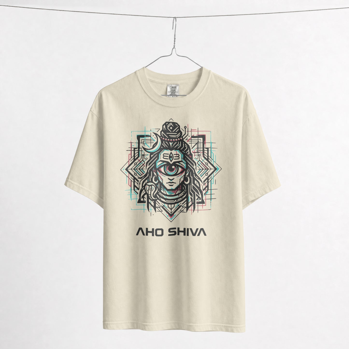 Flat lay of Nauma Aho Shiva off white oversized T-shirt showing the full front graphic print