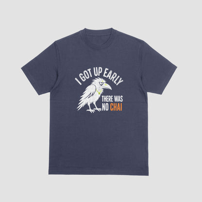 Navy Blue Early Bird No Chai funny chai t-shirt front view flat