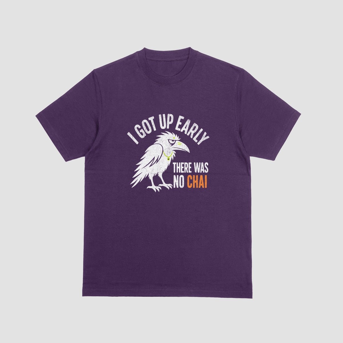 Purple Early Bird No Chai funny chai t-shirt front view flat
