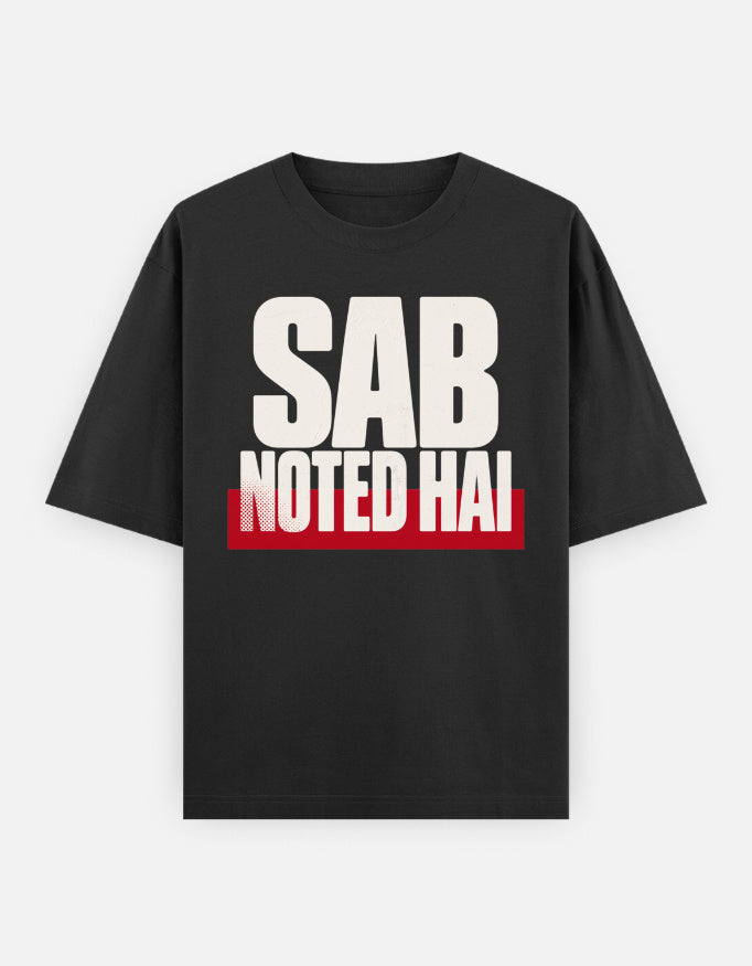 Black Sab Noted Hai meme oversized t-shirt flat lay