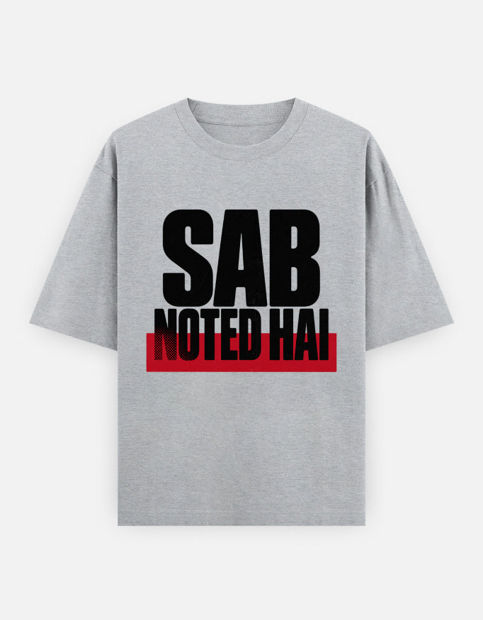 Melange Grey Sab Noted Hai meme oversized t-shirt flat lay