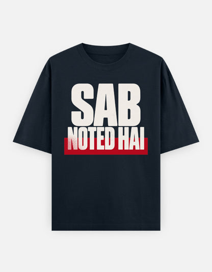 Navy Blue Sab Noted Hai meme oversized t-shirt flat lay