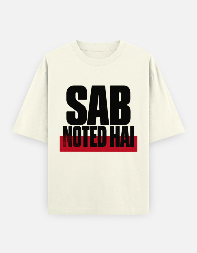 Off white Sab Noted Hai meme oversized t-shirt flat lay
