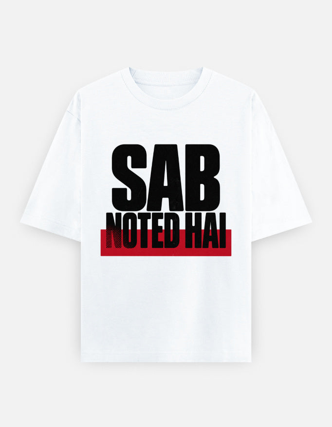White Sab Noted Hai meme oversized t-shirt flat lay