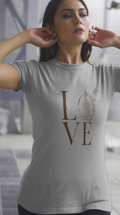 Women's "LOVE" Yoga T-Shirt – Minimalist Meditating Graphic Tee